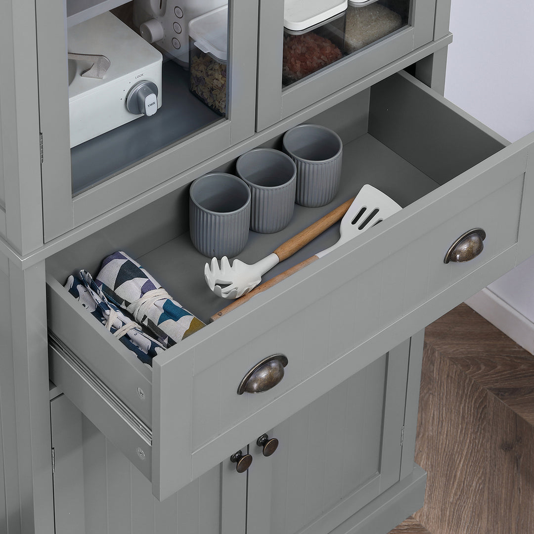MCL 180cm Tall Kitchen Pantry Cupboard, Freestanding Storage Cabinet with 5 Tier, Adjustable Shelves,  Drawer, Grey