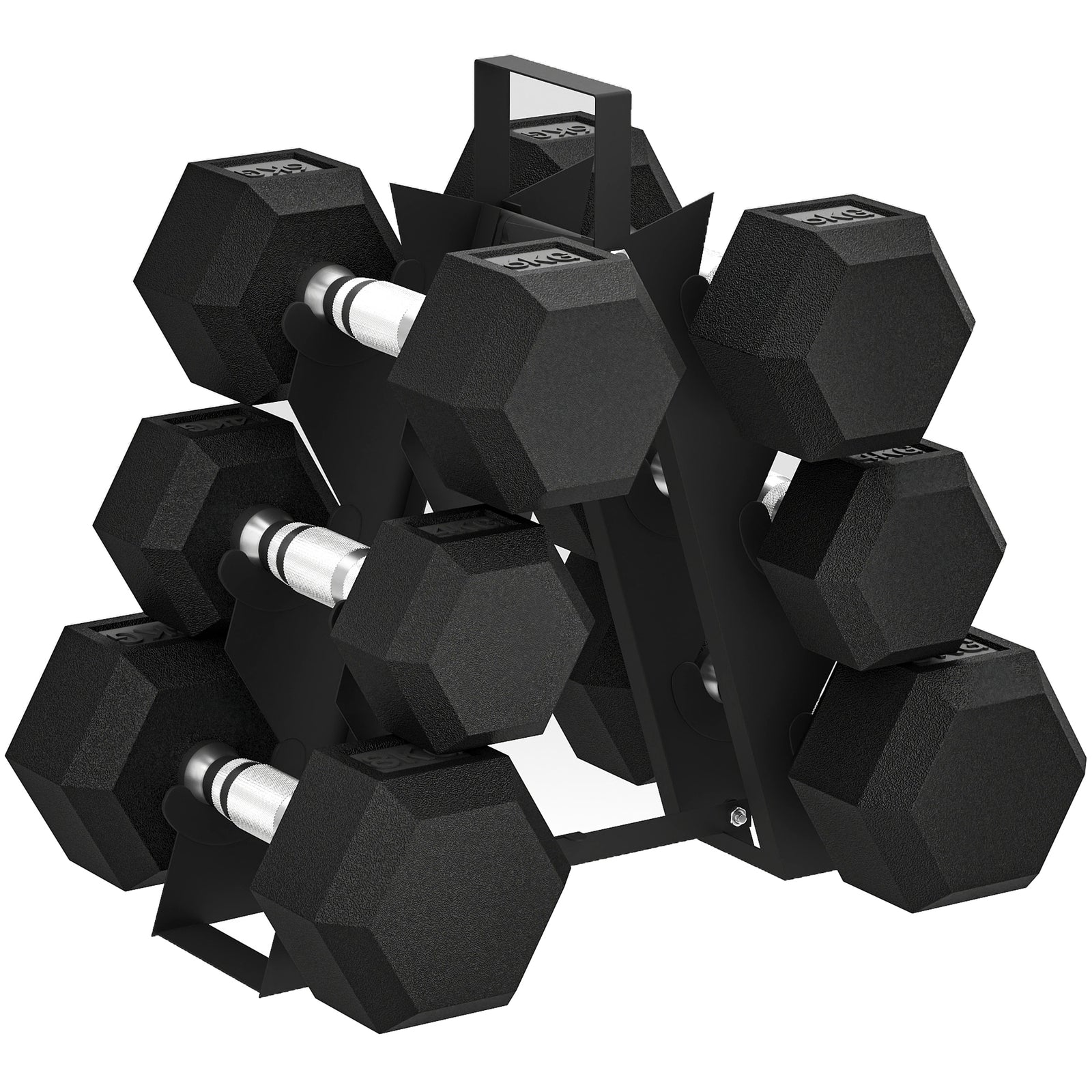 SPORTNOW Hex Dumbbell Set with Weights Storage Rack, Rubber Coated Dumbbells, Non-Slip Chrome Handles, Space-Saving for Home Gym Weight Lifting Strength Training, 2 x 2kg, 2 x 5kg, 2 x 8kg
