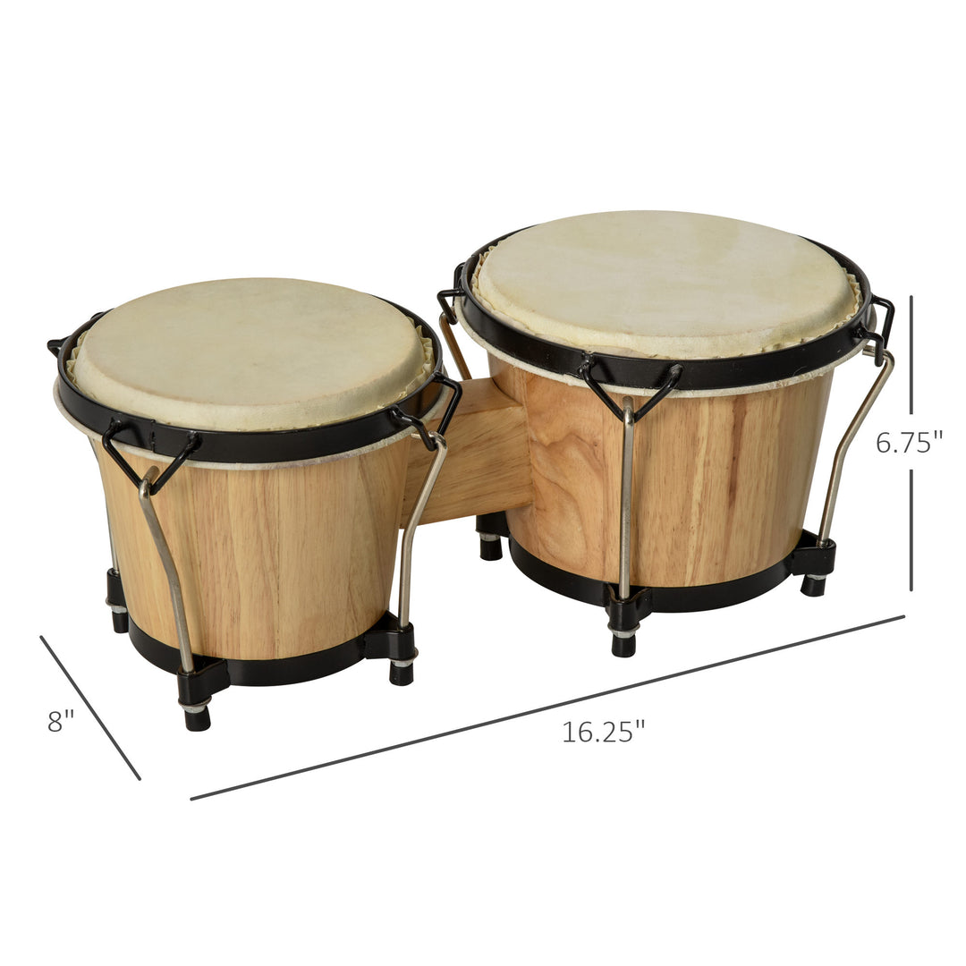 HOMCOM Wooden Bongo Drum Set w/ Sheepskin Drum Head, Percussion Instrument, Φ7.75" & Φ7" Drums, for Kids Adults, w/ Tuning Wrench | Aosom UK