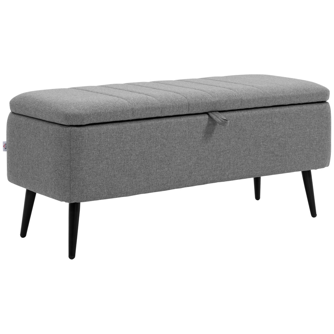 Storage Ottoman with Flip Top, Rectangular Upholstered Bench, Linen Look Fabric Footstool with Steel Legs for Living Room, Bedroom, Grey