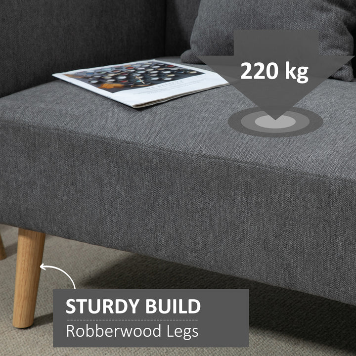 2 Seater Sofa, Modern Fabric Loveseat Sofa, Small Couch with 2 Pillows, Armrest and Wood Legs for Living Room, Bedroom, Home Office, Grey