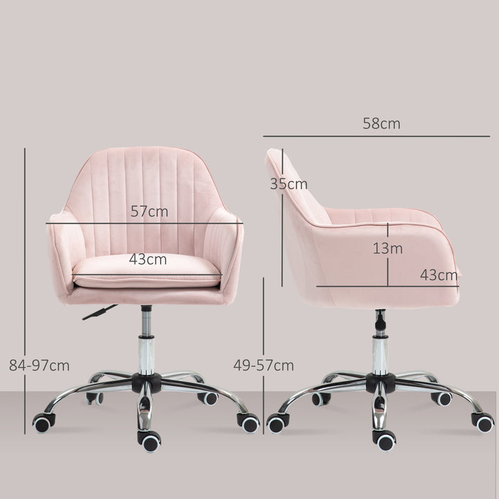 Velvet-Feel Tub Office Chair, with Seat Cushion - Pink