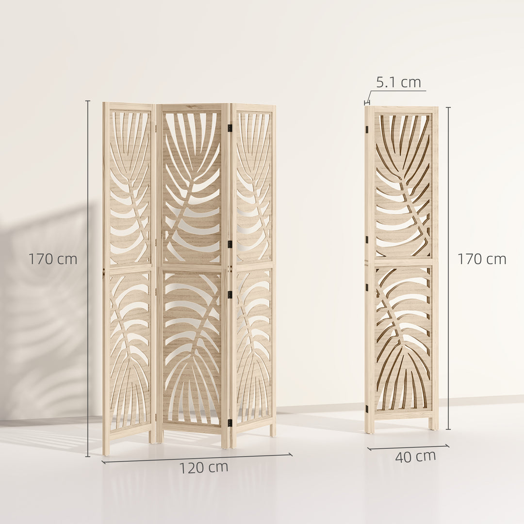 3 Panel Room Divider, Detachable Folding Privacy Screens with Palm Leaf Design for Home Office