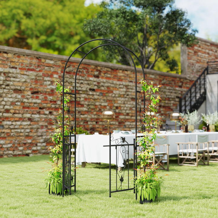2.17m Steel Garden Arch with Gate, Wedding Arch for Outdoor, Garden, 1
