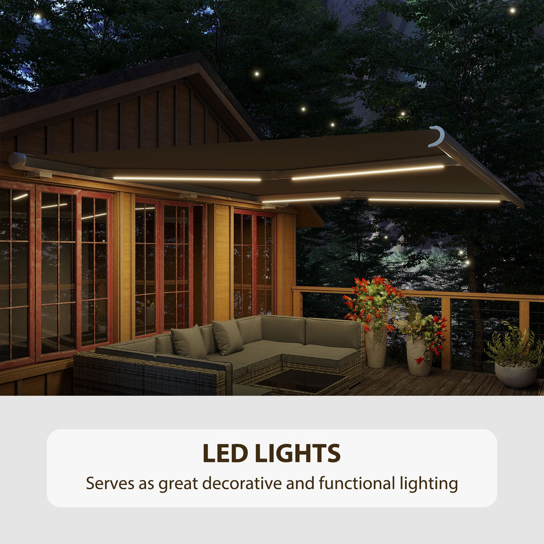 4x3m Full Cassette Electric/Manual Retractable Awning with LED Light and Remote Controller, Sun Canopies for Patio Door Window, Grey