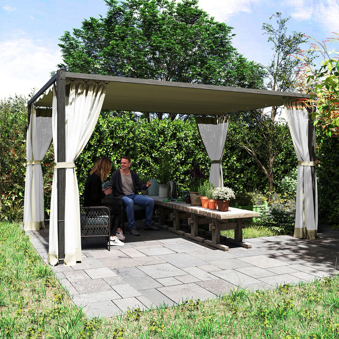 3 x 4m Aluminium Frame Pergola, with Retractable Roof - Khaki