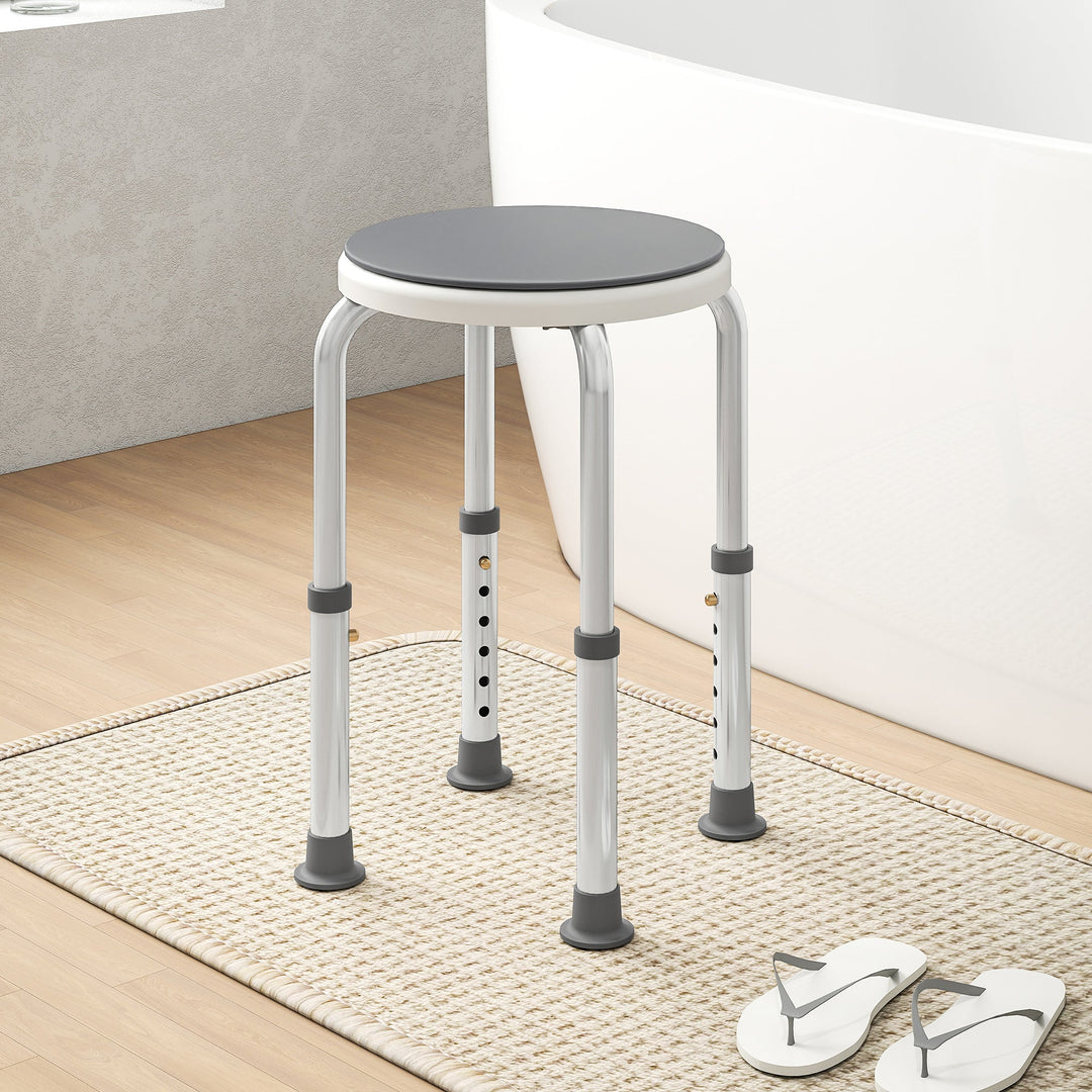 360° Swivel Shower Chair, Height Adjustable Aluminium Shower Stool wit