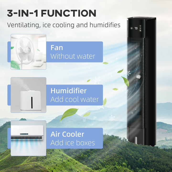 Nine Setting Tower Fan Humidifier, with Ice Boxes - Black