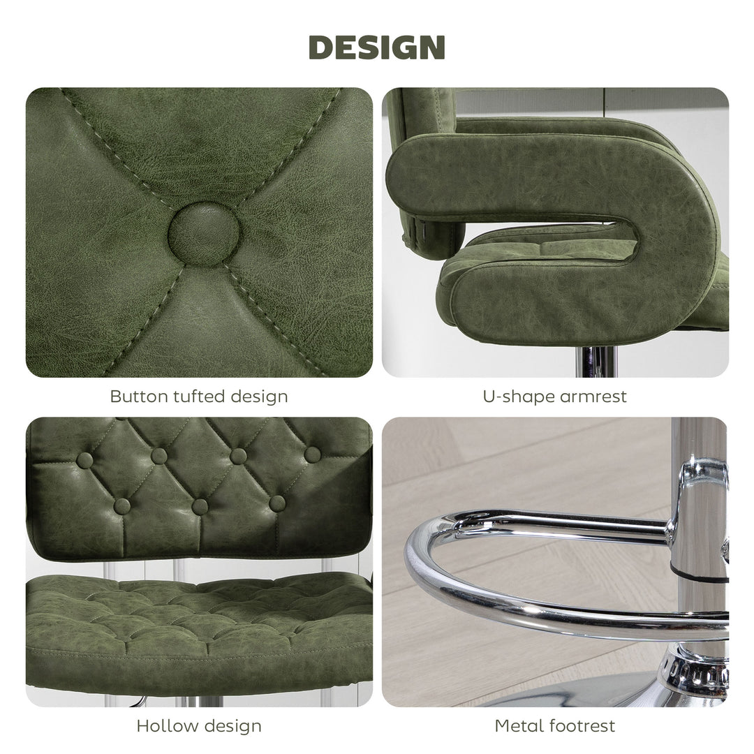 MCL PU Leather Upholstered Swivel Bar Stool, Height Adjustable with Back, Armrest, Footrest, Green