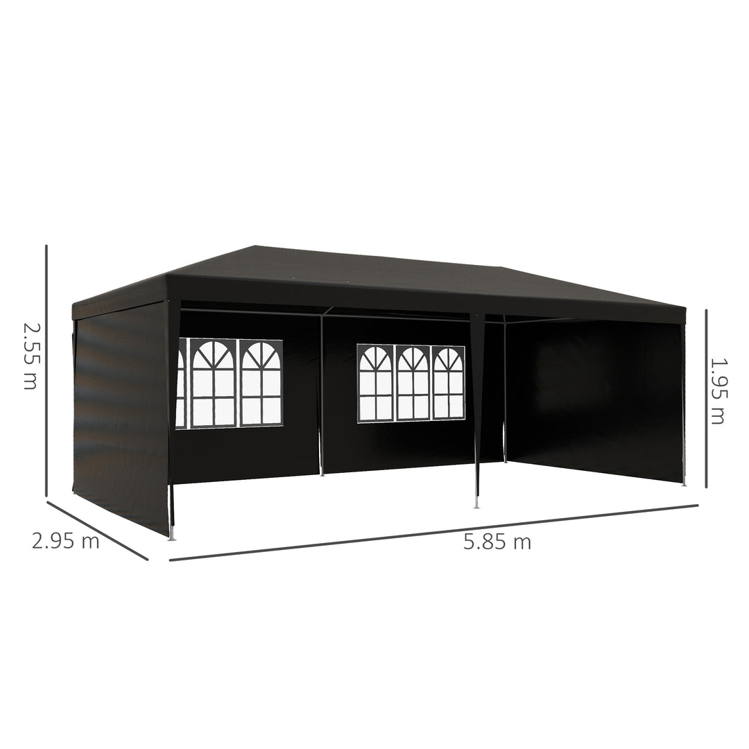 6 x 3 m Party Tent Gazebo Marquee Outdoor Patio Canopy Shelter with Windows and Side Panels Black