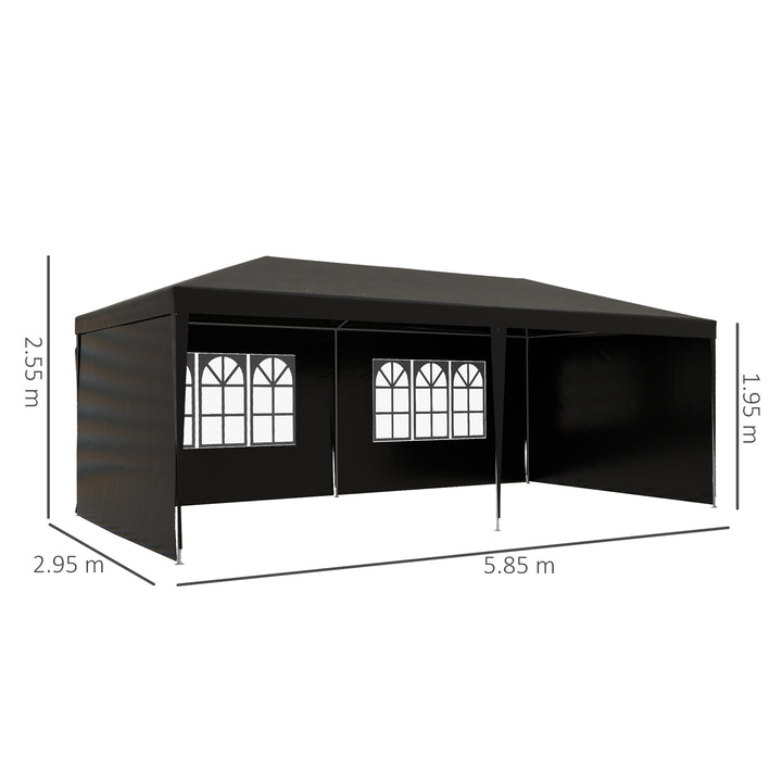 6 x 3 m Party Tent Gazebo Marquee Outdoor Patio Canopy Shelter with Windows and Side Panels Black