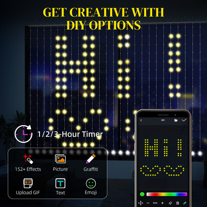LED Curtain Lights, Smart Curtain Fairy Lights Plug In, Colour Changing Wall Lights with Remote, App, Dynamic DIY Hanging Window String Lights for Bedroom Living Room, 3x3(m), 400 RGBIC LED