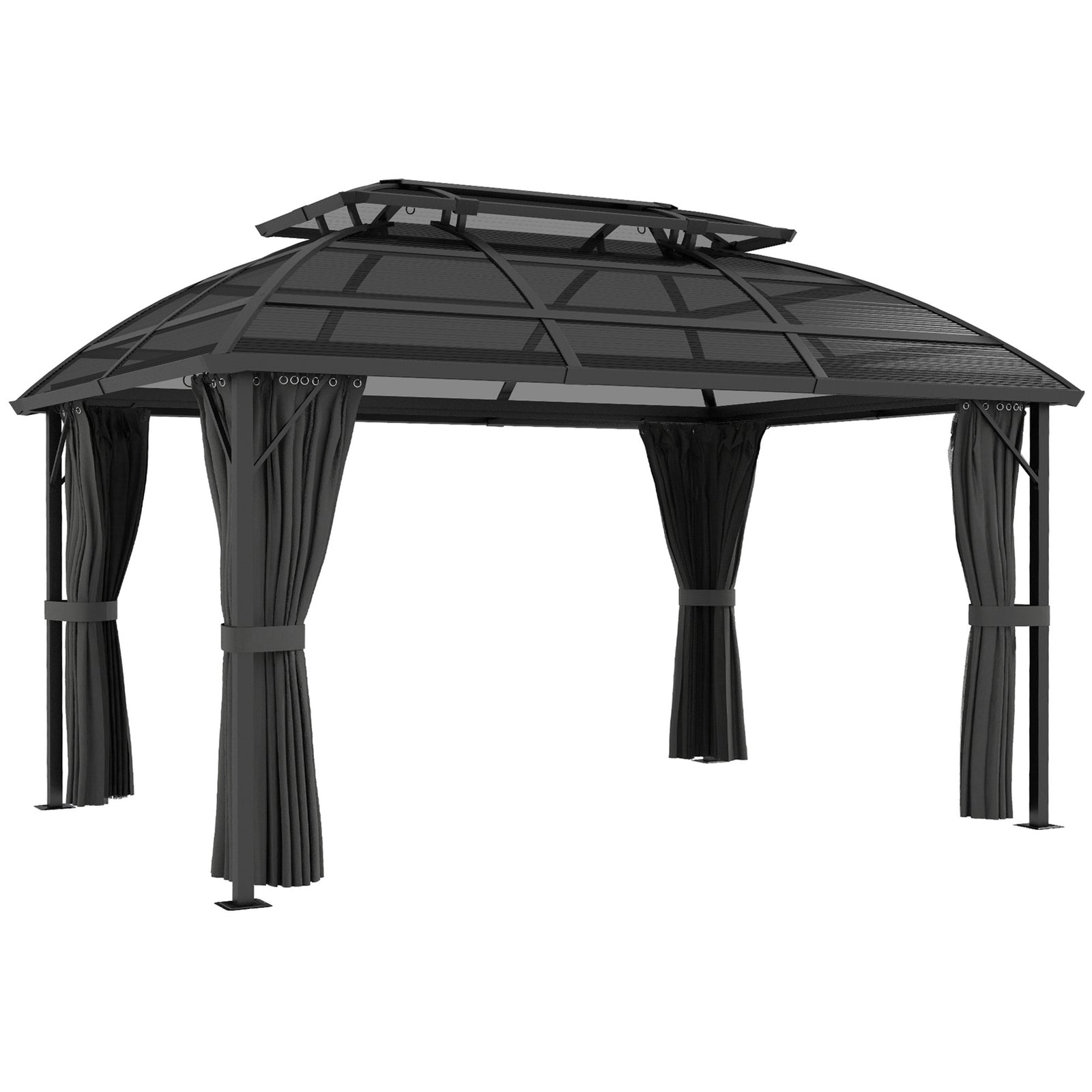 4 x 3m Aluminium Frame Hard Gazebo, with Accessories - Black
