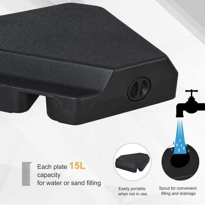 4PCs Fillable Parasol Base Weights with Steel Cross Base Garden Umbrella Stand 60L Water or 72kg Sand Filled Weights Plastic Black