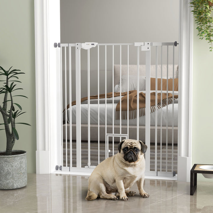 Extra Tall Pet Gate, Indoor Dog Safety Gate, with Cat Flap, Auto Close, 74-101cm Wide