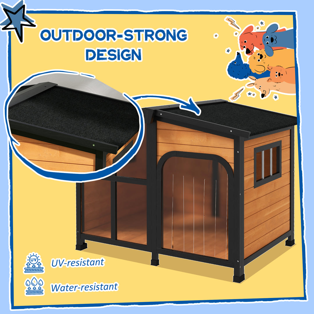 Wooden Dog Kennel with Removable Floor, Asphalt and Openable Roof, Large Window, for Large Dogs, Yellow