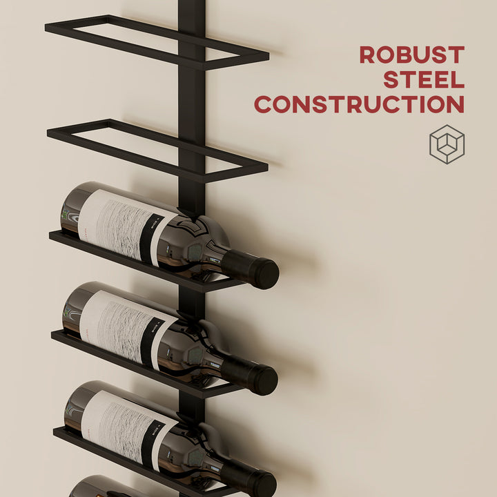 10-Tier Wall Mount Wine Rack, Steel Wall Wine Rack for 10 Wine Bottles, Wall Wine Display Rack for Kitchen, Dining Room, Home Bar, Black