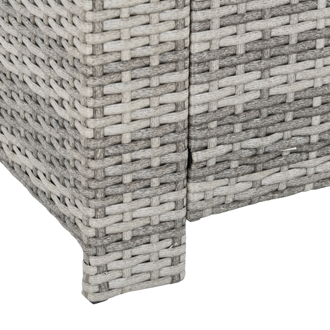 MCL 6 Pieces PE Rattan Garden Furniture Set with Three-seat, Armchairs and Footstools, Aluminium Patio Wicker Dining Sets w/ Glass Top Dining Table, Soft Cushion, Light Grey