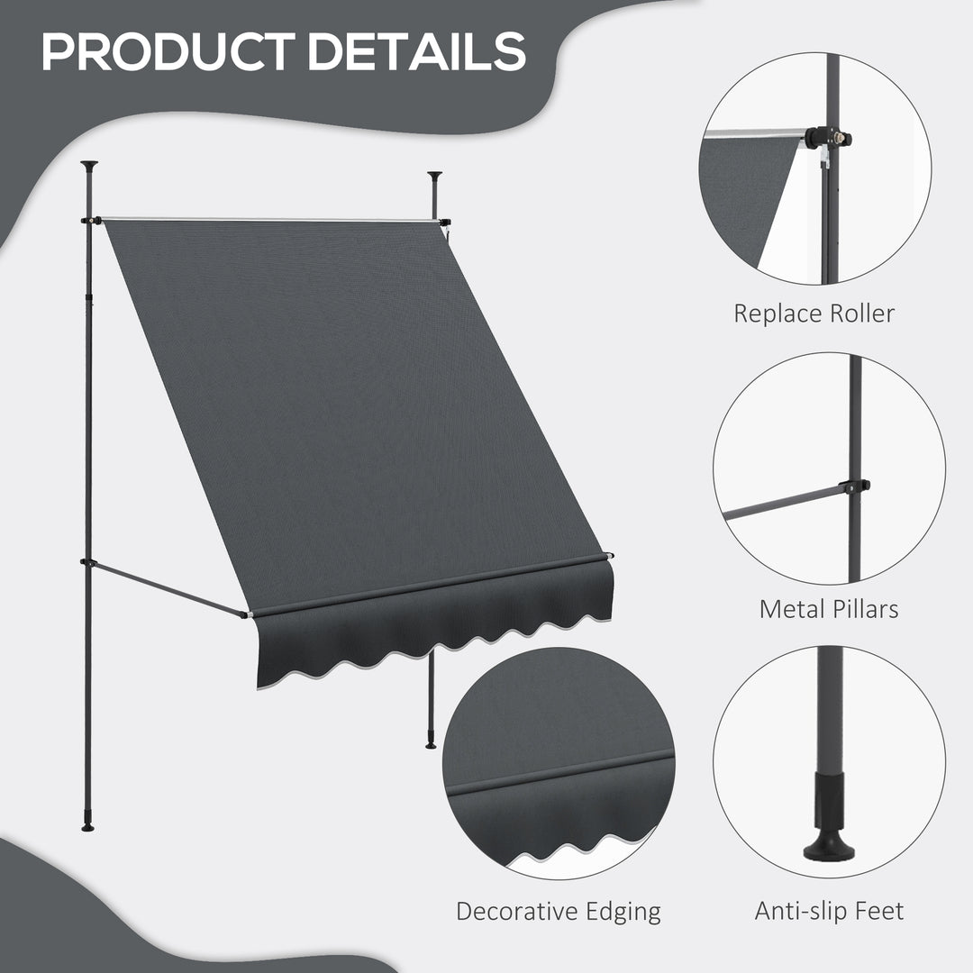 2 x 1.2m Manual Retractable Awning - Grey
