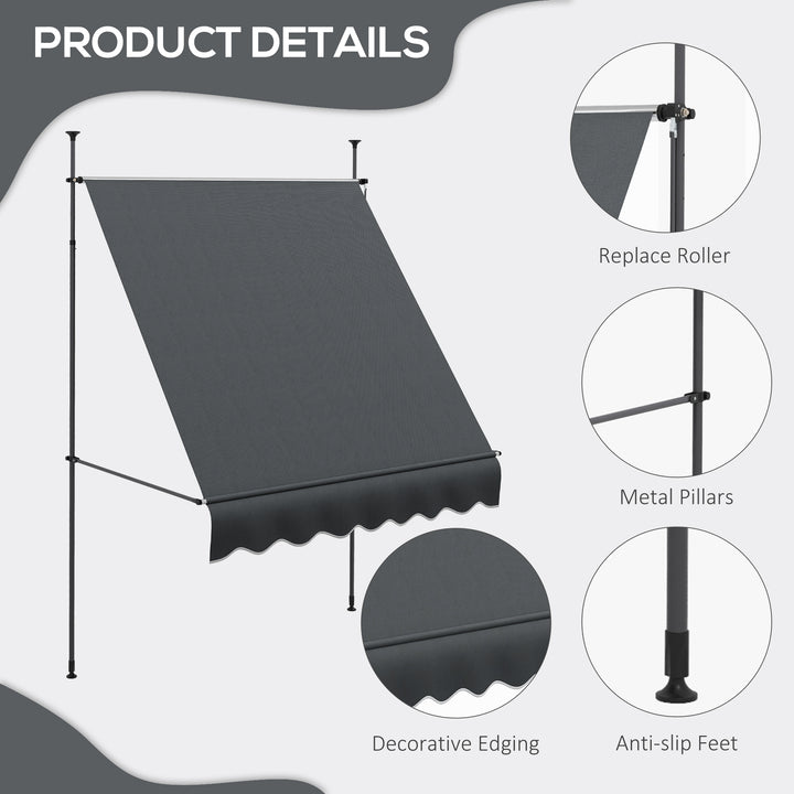 2 x 1.2m Manual Retractable Awning - Grey