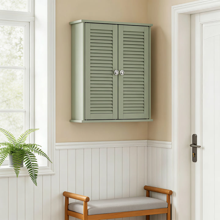Bathroom Cabinet, Bathroom Wall Cabinet with Louvered Doors and Adjust