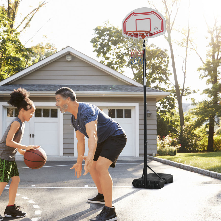 Basketball Hoop Stand Portable Adjustable Height 2.1-2.6m w/ Wheels, Sturdy Rim Stable Base, Red