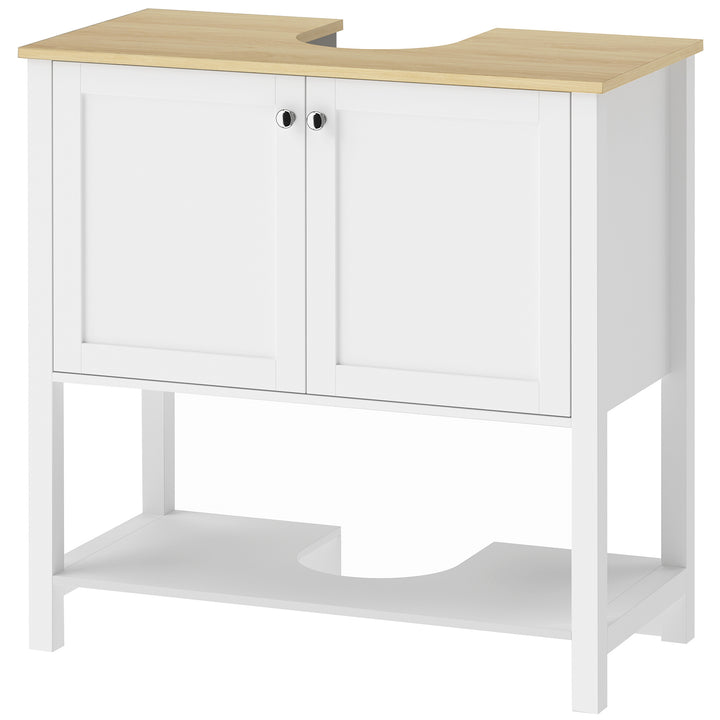 Under Sink Bathroom Cabinet with 2 Doors, Open Shelf and U-Shape - White