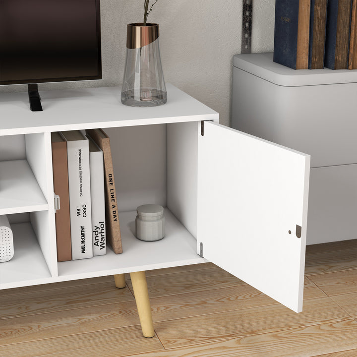 MCL TV Stand Cabinet up to 55 Inches, TV Unit with Storage Shelves and Wood Legs for Living Room, Bedroom, White