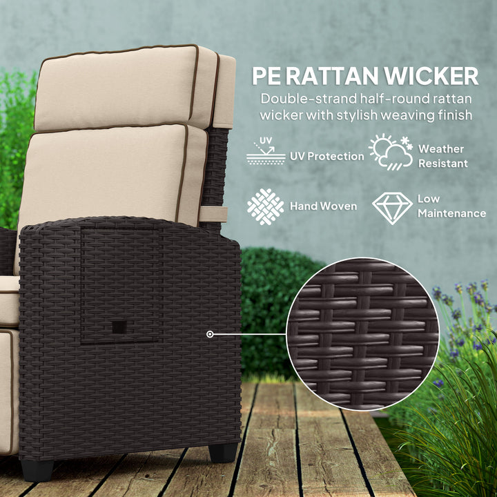 145° Reclining Rattan Armchair, with Footrest - Brown/Khaki