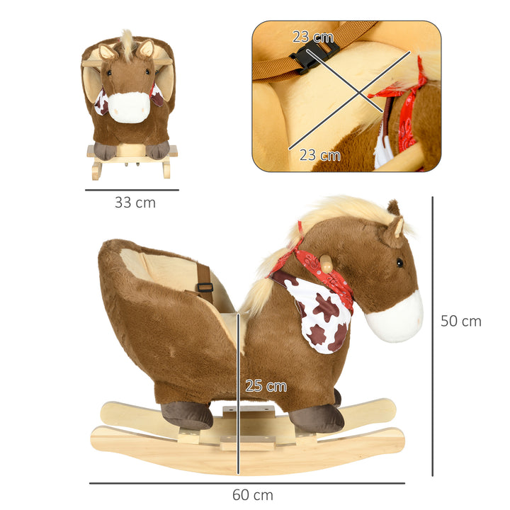 Kids Rocking Horse, with Safety Harness, Sounds, Foot Pedals - Brown