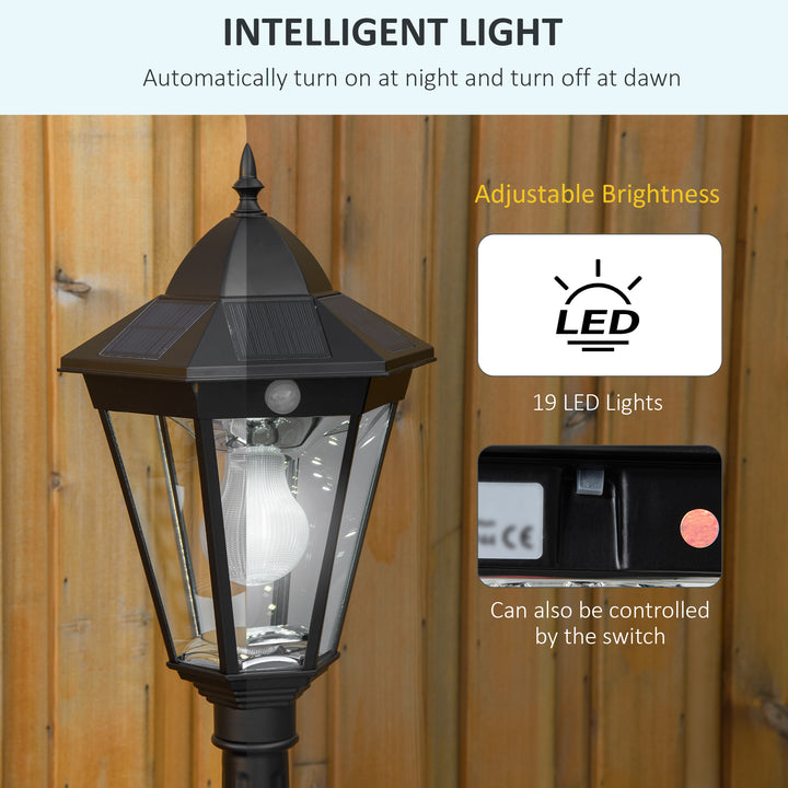 1.9M Garden Lamp Post Light, IP44 Outdoor LED Solar Powered Lantern Lamp with Decorative Bulb, Aluminium Frame for Patio, Pathway and Walkway, Black