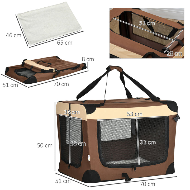 PawHut Pet Travel Carrier, Foldable Bag with Cushion for Cats and Small Dogs, Lightweight, 50x70x51cm, Brown | Aosom UK