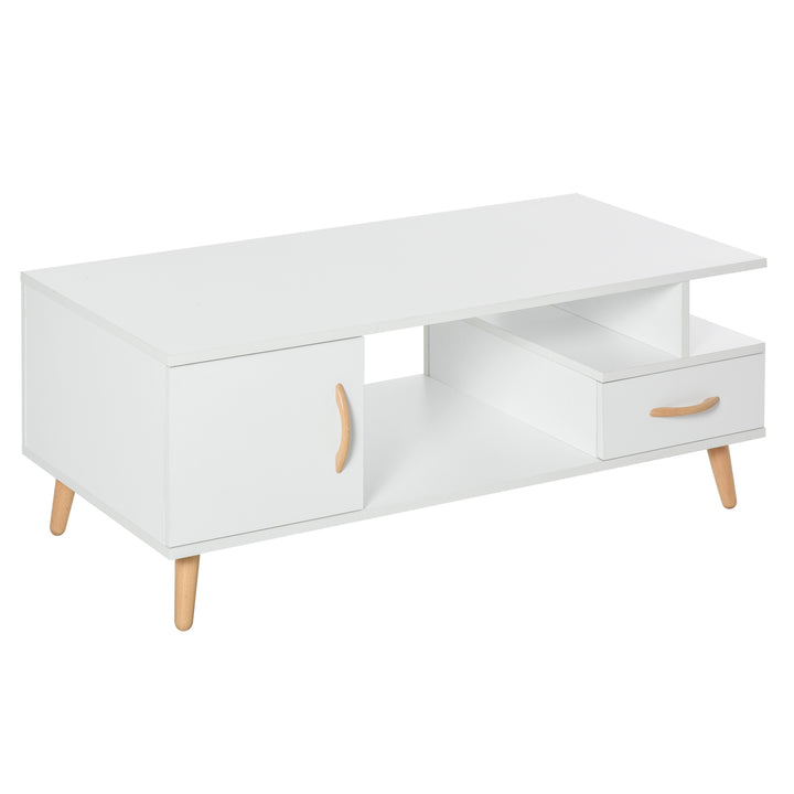 MCL Modern Minimalism Coffee Table with Storage, Sofa Side Table with Shelf & Drawer for Living Room Reception Room, White