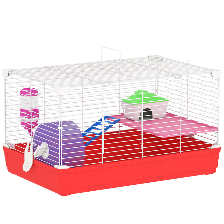 Hamster Cage, Small Gerbil Cage 2 Tiers Portable w/ Handle, Exercise Wheel, Water Bottle, Dishes