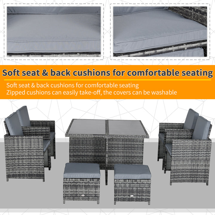 8-Seater Rattan Dining Set Garden Furniture Cushion Seat Woven Rattan Grey
