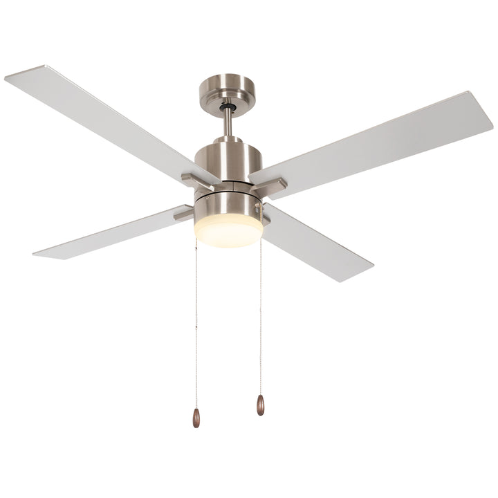 Ceiling Fan with LED Light, Flush Mount Ceiling Fan Lights with Reversible Blades, Pull-chain, Silver and Natural Tone