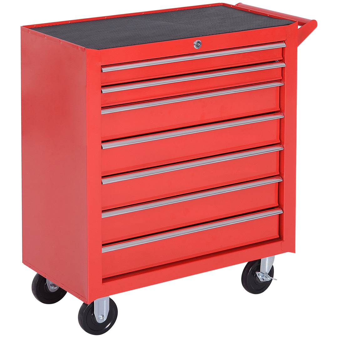 7-Drawer Rolling Tool Chest on Wheels, Lockable Tool Cabinet with Side Handle, Metal Tool Box Trolley for Garage, Workshop, Red