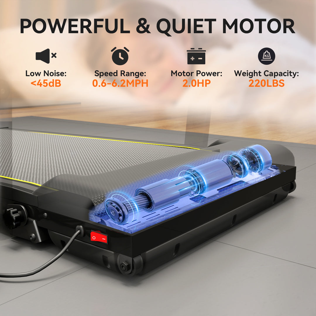 Folding Treadmill Walking Pad, 2HP Portable Under Desk Treadmill with 