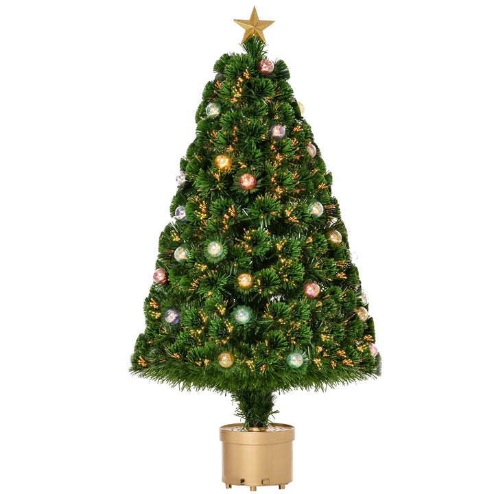 HOMCOM 4FT Prelit Artificial Christmas Tree Fiber Optic Holiday Home Xmas Indoor Decoration with Golden Stand Green