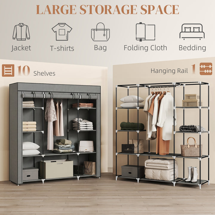 Clothes Storage Organiser with Hanging Rail, Shelves, Portable Wardrob