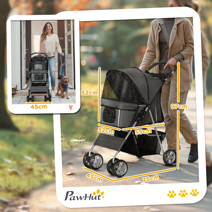 PawHut Foldable Pet Stroller for Small and Miniature Dog, Dark Grey | Aosom UK