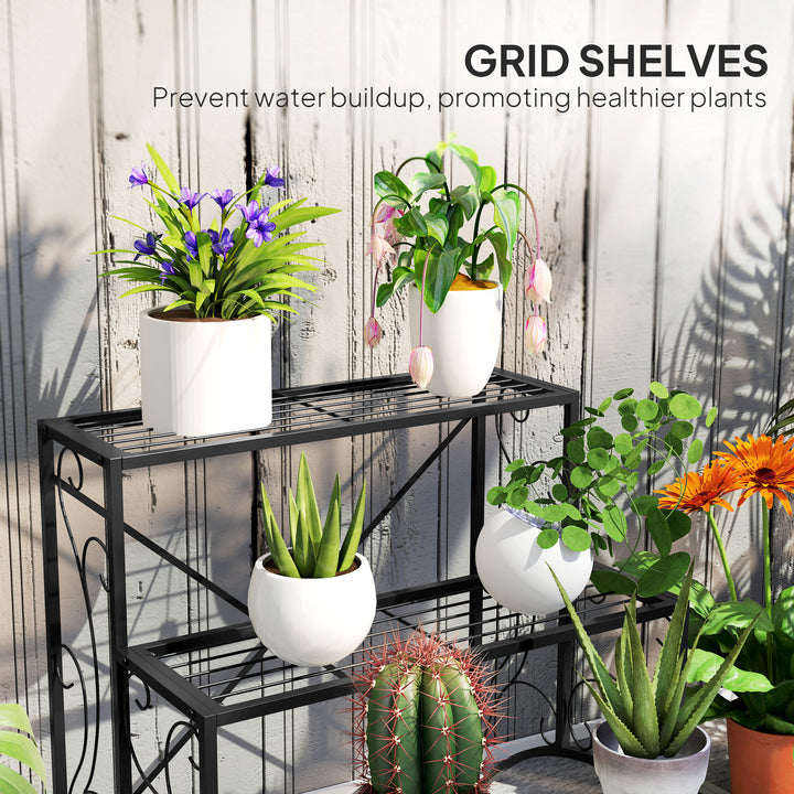 Outsunny Three-Tier Decorative Metal Plant Stand - Black