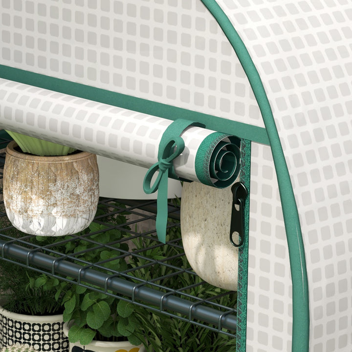4 Tier Mini Greenhouse for Outdoor, Portable Gardening Plant Green House with Storage Shelf, Roll-Up Zipped Door, Metal Frame and PE Cover, 80 x 49 x 160cm, White