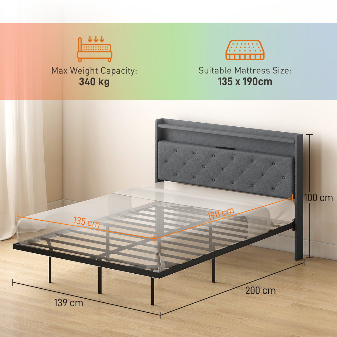 Floating Bed Frame, Upholstered 4ft6 Double Size Bed, Platform Bed wit
