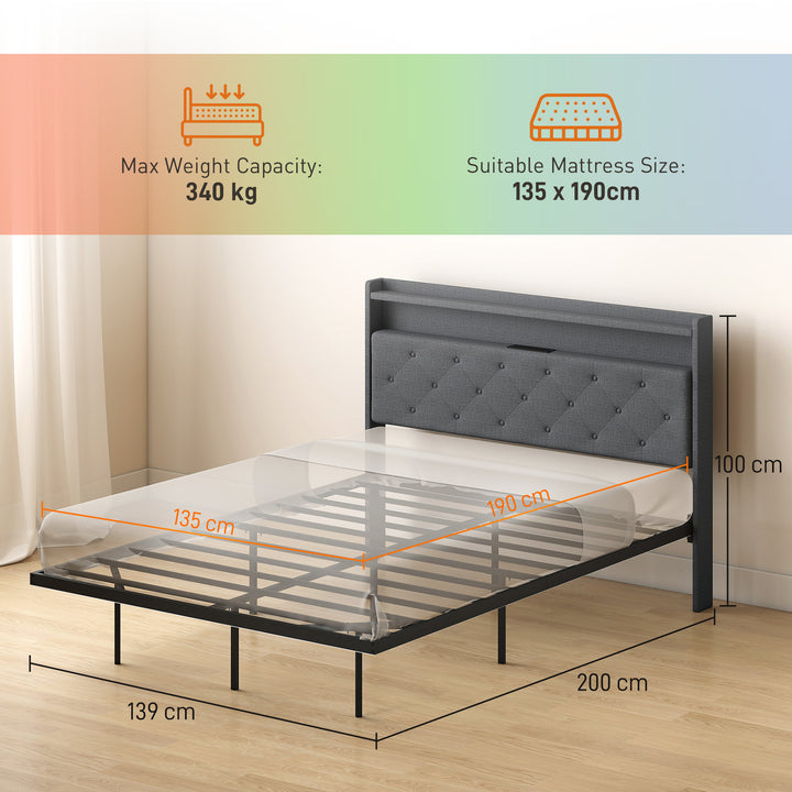 Floating Bed Frame, Upholstered 4ft6 Double Size Bed, Platform Bed wit