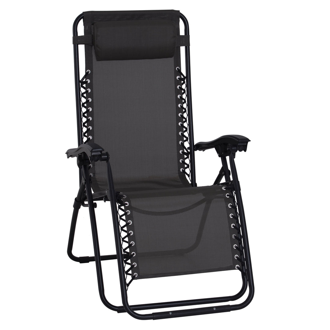 Zero Gravity Chair Metal Frame Texteline Armchair Outdoor Folding and Reclining Sun Lounger with Head Pillow for Patio Decking Gardens Camping, Black