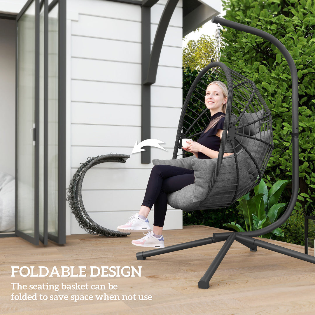 Metal Stand Hanging Egg Chair, with Full Body Padded Seat - Grey