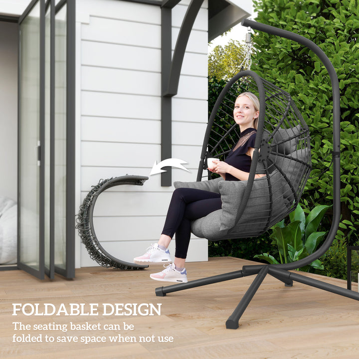 Metal Stand Hanging Egg Chair, with Full Body Padded Seat - Grey