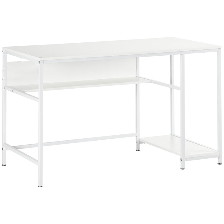 HOMCOM Compact Computer Desk, Small Writing Study Table, Home Office PC Workstation with Storage Shelf, White | Aosom UK