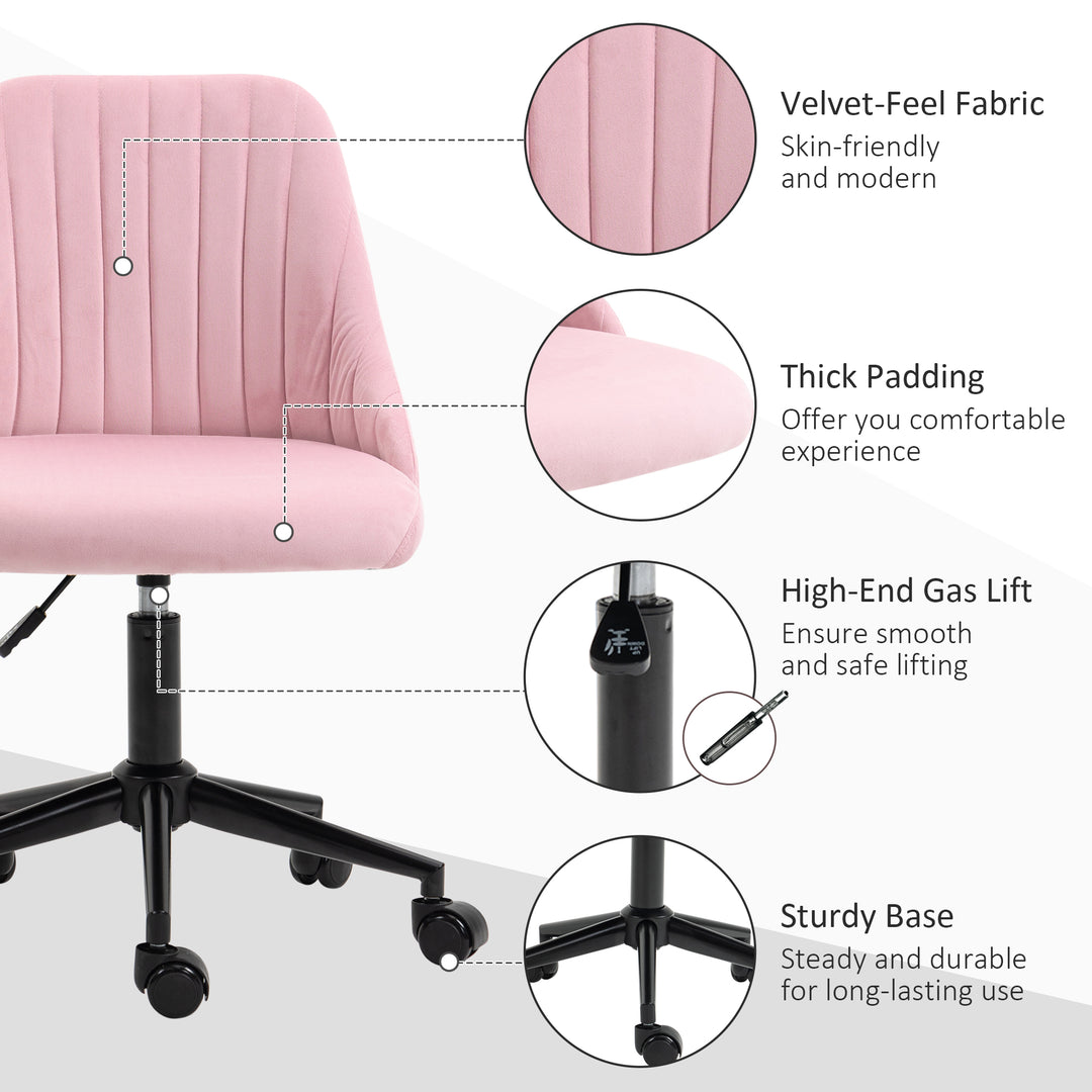 Velvet-Feel Armless Office Chair - Pink